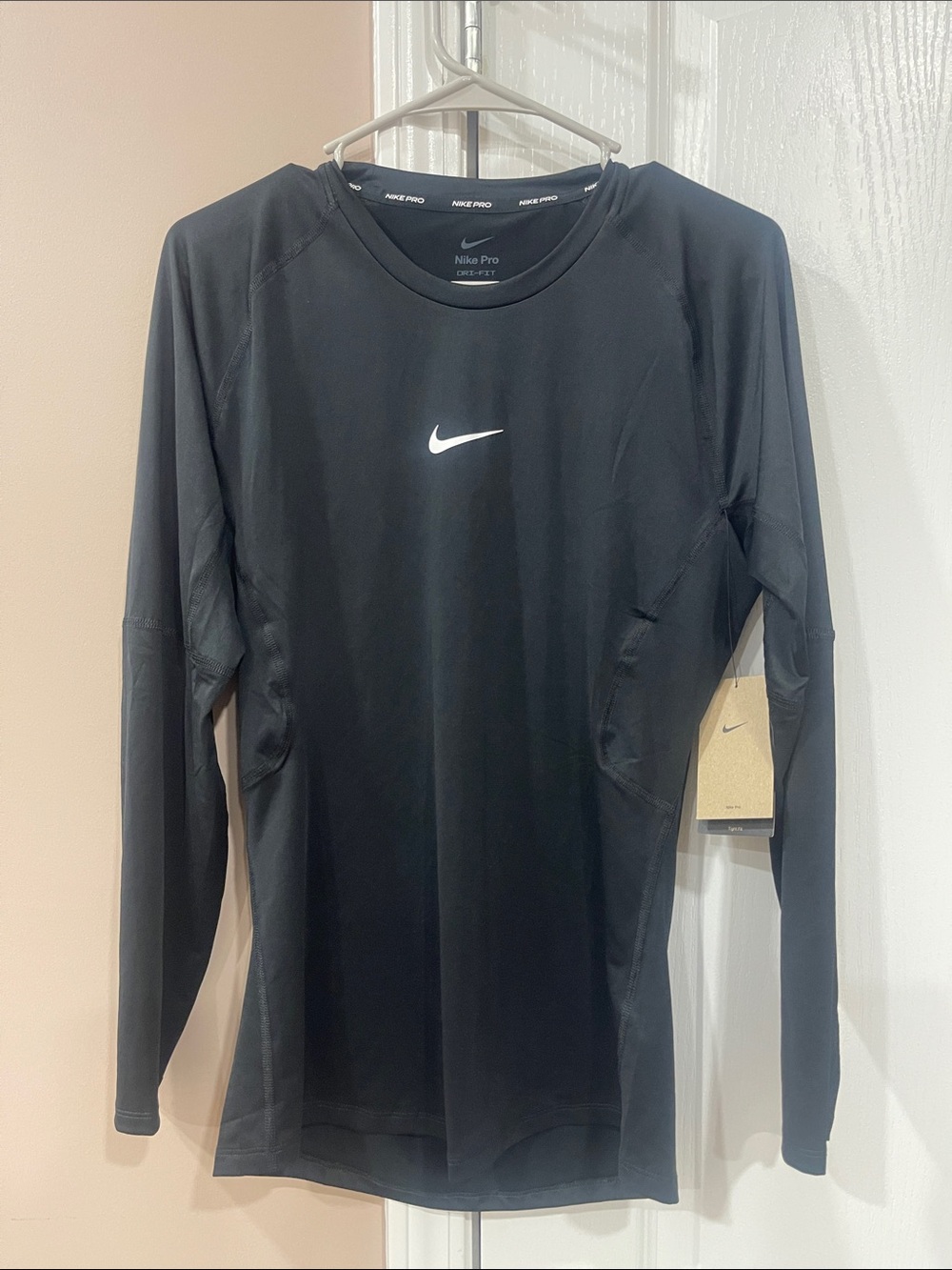 Nike Black Long-Sleeve Pro Compression Top with White Swoosh